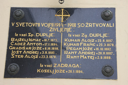 Spodnje Duplje - Spominska plošča prvi svetovni vojni